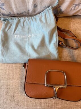 Tiffany & Fred Cognac Brown Leather Shoulder Bag with Silver Hardware